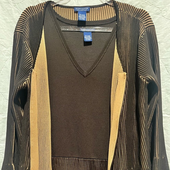 Doncaster Collection Sleeveless Dress Med and Cardigan Small, Color Dark Brown - Picture 2 of 14